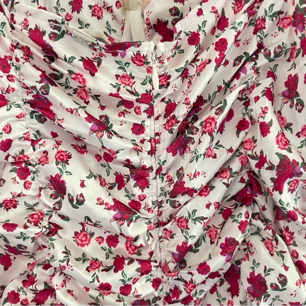 For Love & Lemons Melrose ruched rose Floral Mini Dress 38107 - Picture 15 of 16